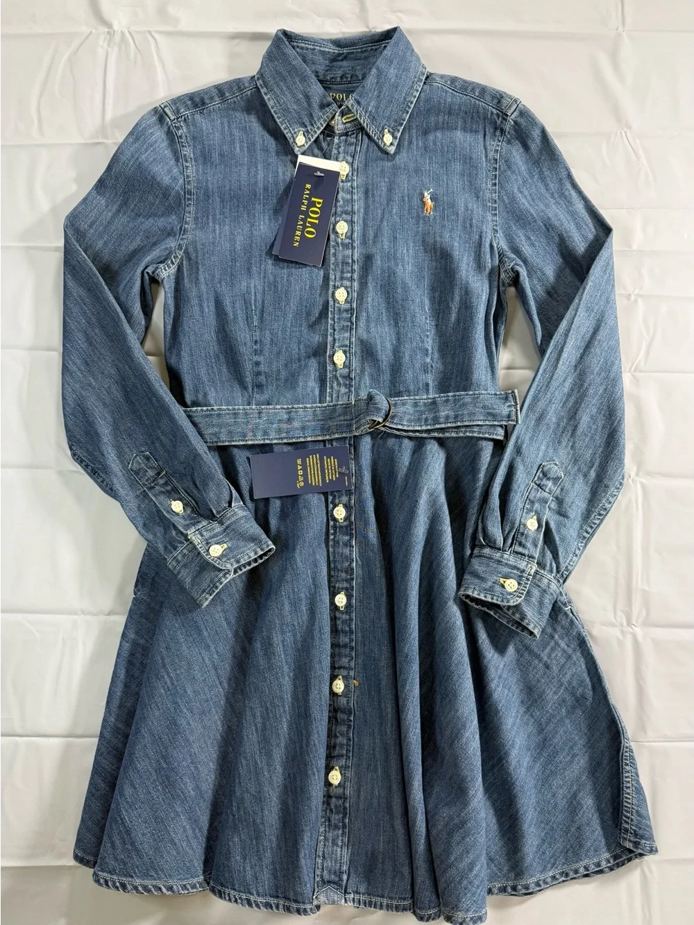Girl’s Polo Ralph Lauren Blue Denim Belted Shirt Dress Size 10 NEW